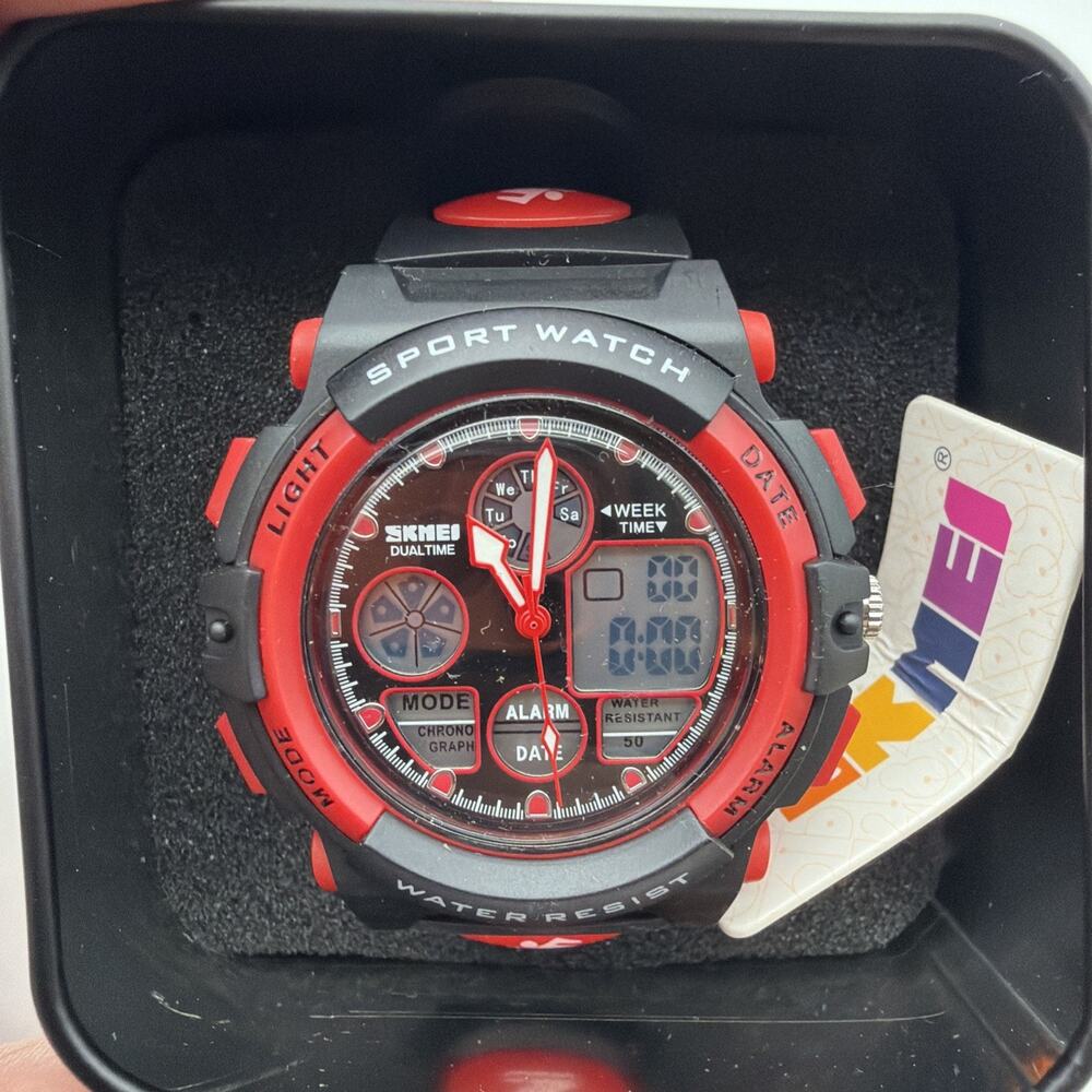 SKMEI Dual Time Alarm Chronograph Analog Digital Men's Watch Red Black